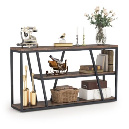 Console Table, Industrial 3-Tier Sofa Entryway Table with Open Shelves