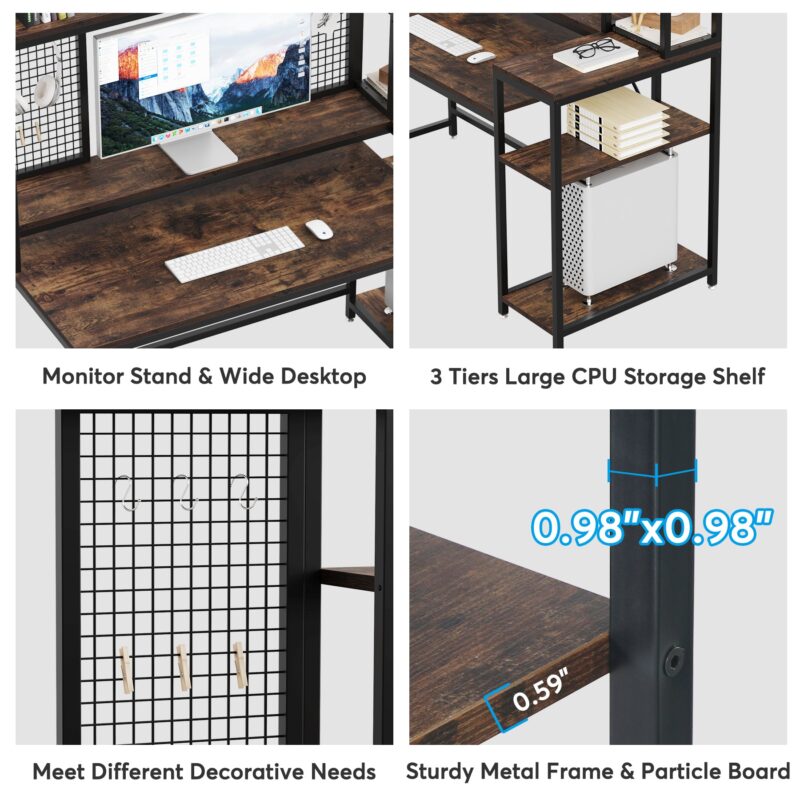 Computer Desk, 59" Gaming Desk with Monitor Stand & Storage Shelves - Image 7