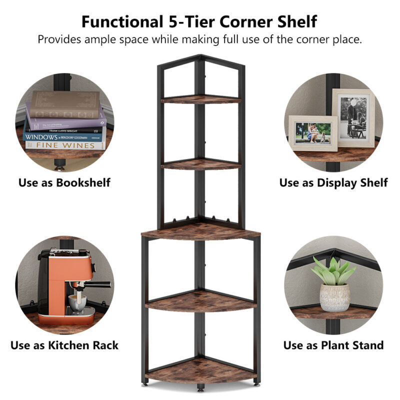 Corner Shelf, 60 Inch Corner Bookshelf Ladder Shelf Plant Stand - Image 6