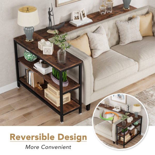 L-Shaped Console Table, Reversible Sofa Table with 3-Tier Shelves ...