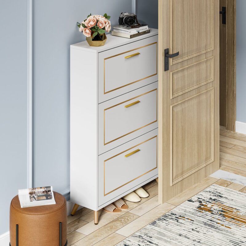 Shoe Cabinet,  3 Flip Drawer Modern Shoe Storage Rack Organizer - Image 5