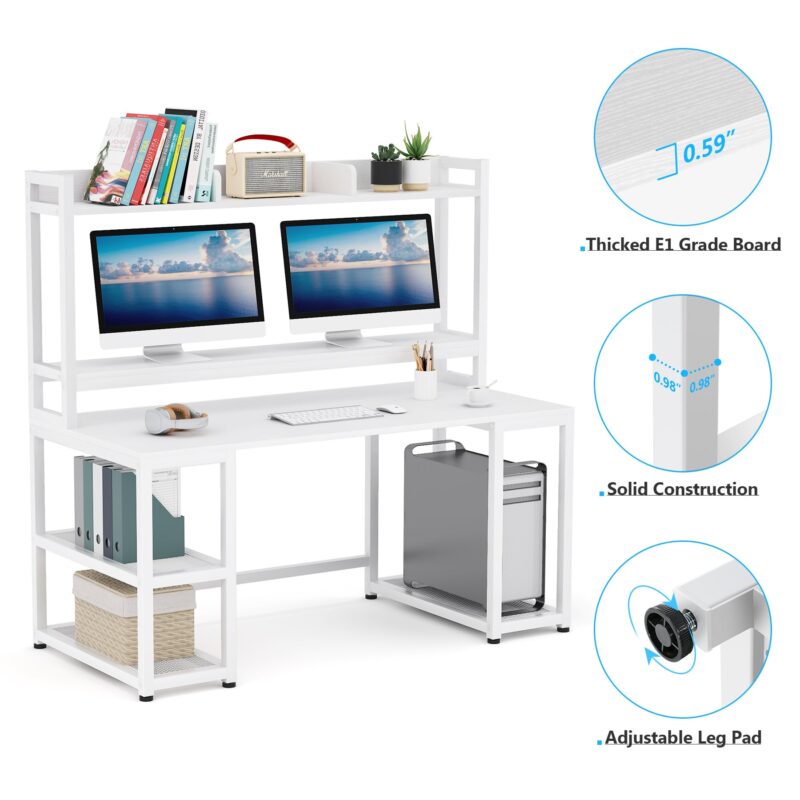 Computer Desk, 55" Hutch Desk Writing Table with Monitor Stand - Image 7