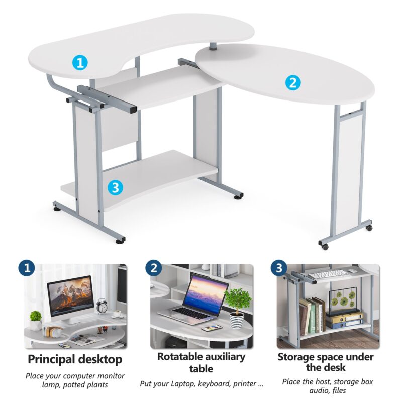 Rotating Corner Computer Desk, L-Shaped Studying Writing Table - Image 6