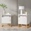 Nightstand, Modern Bedside Table with Cabinet and Storage Shelf - Image 9