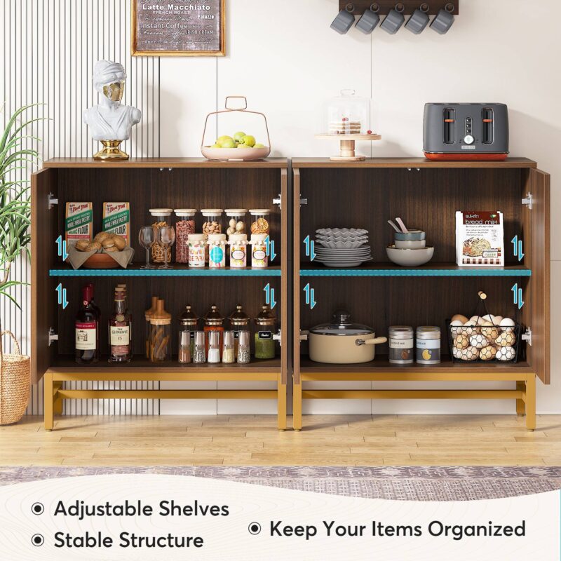 Sideboard Buffet Set of 2, Accent Console Cabinet with Adjustable Shelf - Image 6