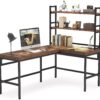 L-Shaped Desk, 67" Computer Writing Desk with Hutch, Rustic