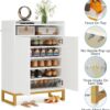 Shoe Cabinet, Freestanding Shoe Organizer with Open Shelves & Hooks - Image 6