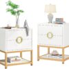 Nightstand, Sofa Side Table with 2 Drawers and Storage Shelf - Image 7