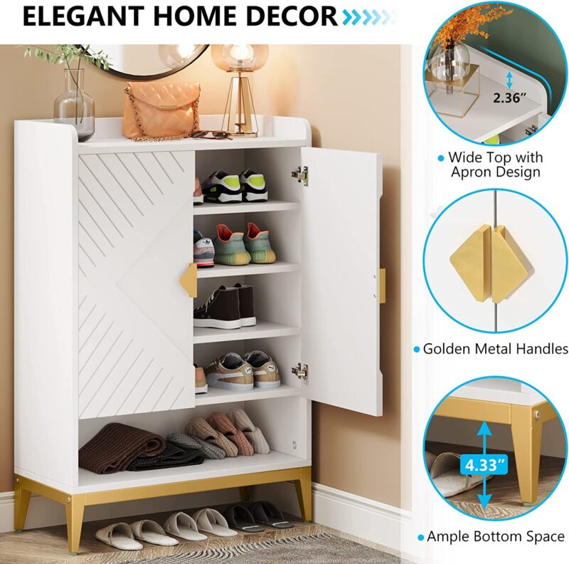 Shoe Cabinet, 25 Pair Shoe Rack Organizer with Adjustable Shelves & Doors - Image 6