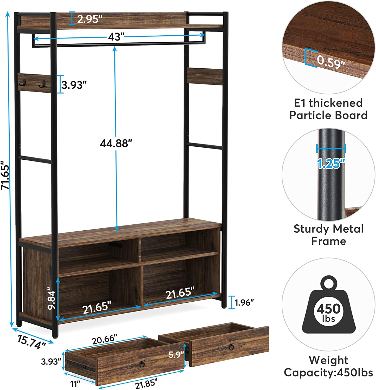 Freestanding Closet Organizer, 72″ Clothes Rack with Drawers & Shelves ...