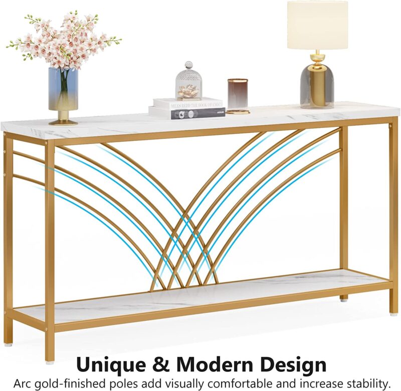 Console Table, 70.9" Faux Marble Entryway Table with 2 Tier Storage Shelf - Image 5