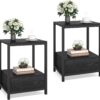 Nightstands, End Side Table with Drawer & Storage Shelf - Image 13