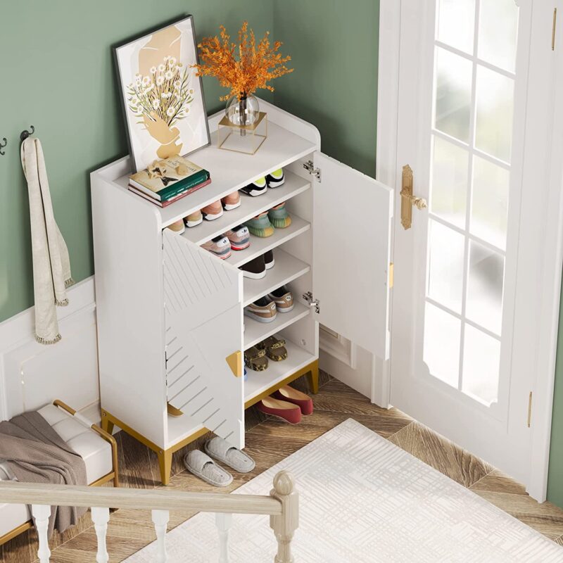 Shoe Cabinet, 25 Pair Shoe Rack Organizer with Adjustable Shelves & Doors - Image 4