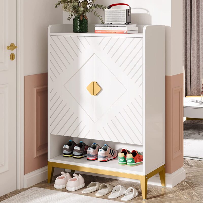 Shoe Cabinet, 25 Pair Shoe Rack Organizer with Adjustable Shelves & Doors - Image 3