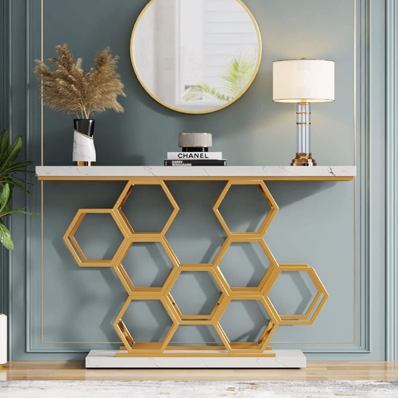 Console Table, 55" Modern Sofa Entryway Table with Metal Base