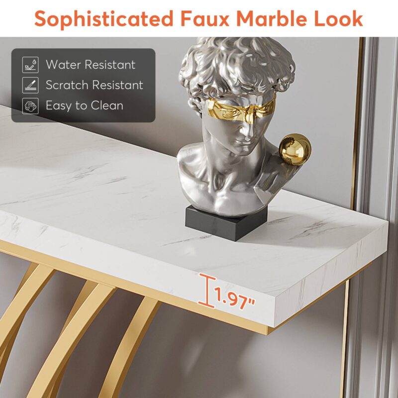 Console Table, 59 " Faux Marble Entryway Table with Geometric Metal Base - Image 6