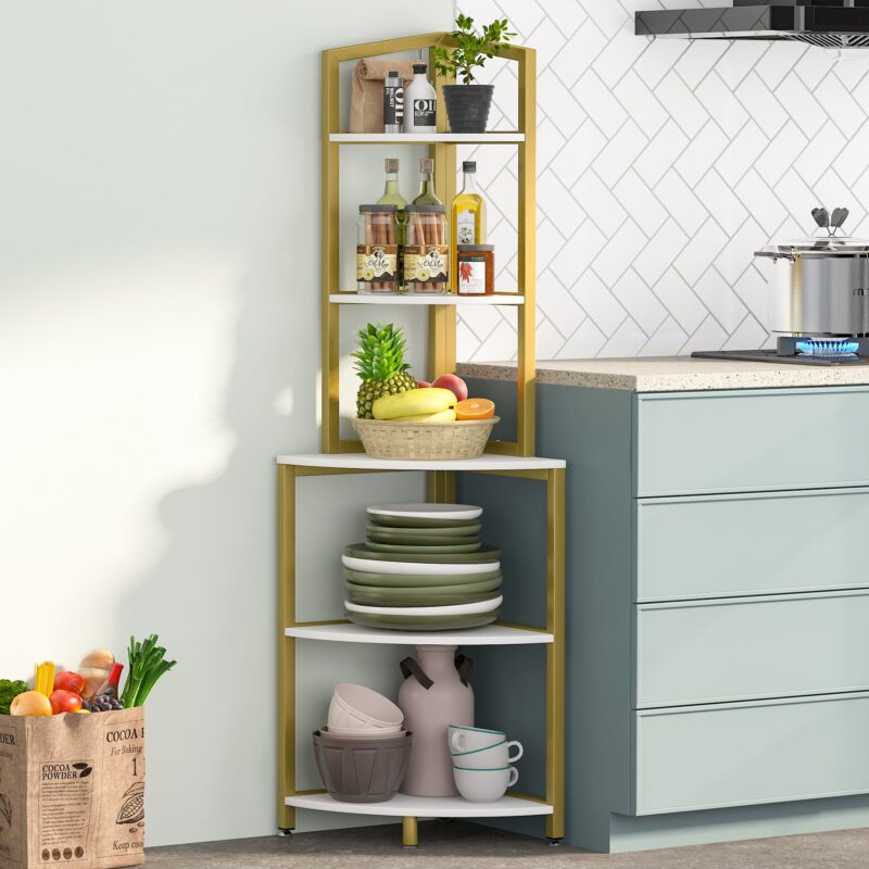 Corner Shelf, 60 Inch Corner Bookshelf Ladder Shelf Plant Stand - Image 11