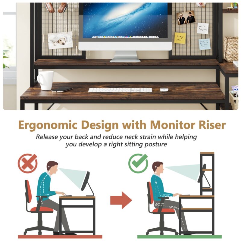 Computer Desk, 59" Gaming Desk with Monitor Stand & Storage Shelves - Image 6