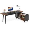 70.9" L-Shaped Executive Desk, Large Computer Desk with 47" File Cabinet