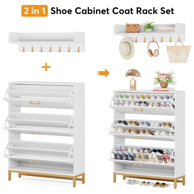 Shoe Cabinet, Flip Drawer Shoe Organizer and Coat Rack Set - Image 5