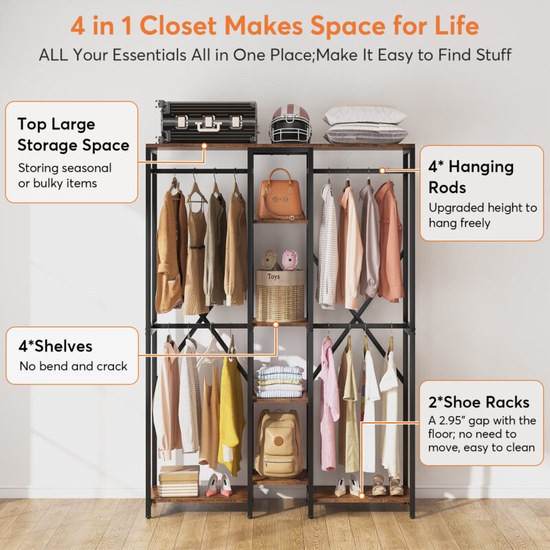 Freestanding Closet Organizer, 87" Garment Racks with Shelves - Image 5