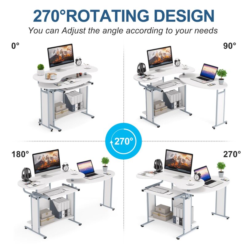 Rotating Corner Computer Desk, L-Shaped Studying Writing Table - Image 7
