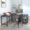 L-Shaped Desk, 59" Corner Computer Desk Drafting Table with Shelves - Image 4