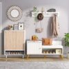Shoe Bench, Entryway Storage Bench with Cabinet and Shelf - Image 2