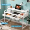 Computer Desk, 47" Writing Desk with 2 Drawers and Monitor Stand Riser - Image 5