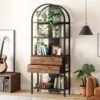 Bookshelf, 4-Tier Industrial Bookcase with 2 Drawers & LED Light - Image 4