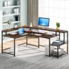 L-Shaped Desk, 69" Reversible Corner Desk with Monitor Stand & Storage Shelf