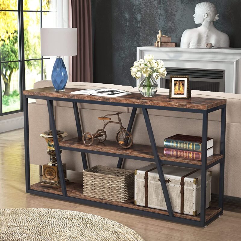 Console Table, Industrial 3-Tier Sofa Entryway Table with Open Shelves - Image 3