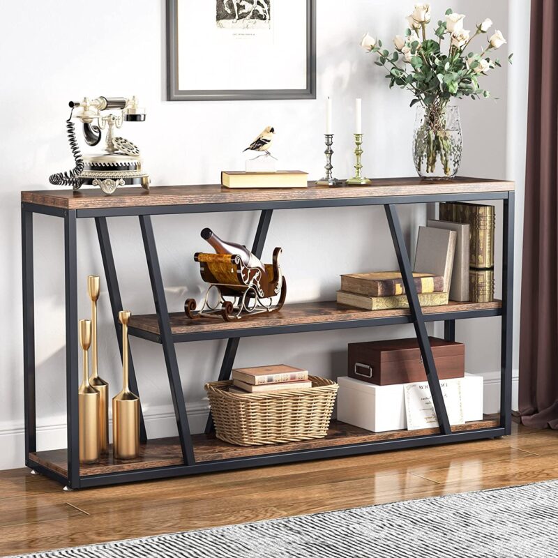 Console Table, Industrial 3-Tier Sofa Entryway Table with Open Shelves - Image 2