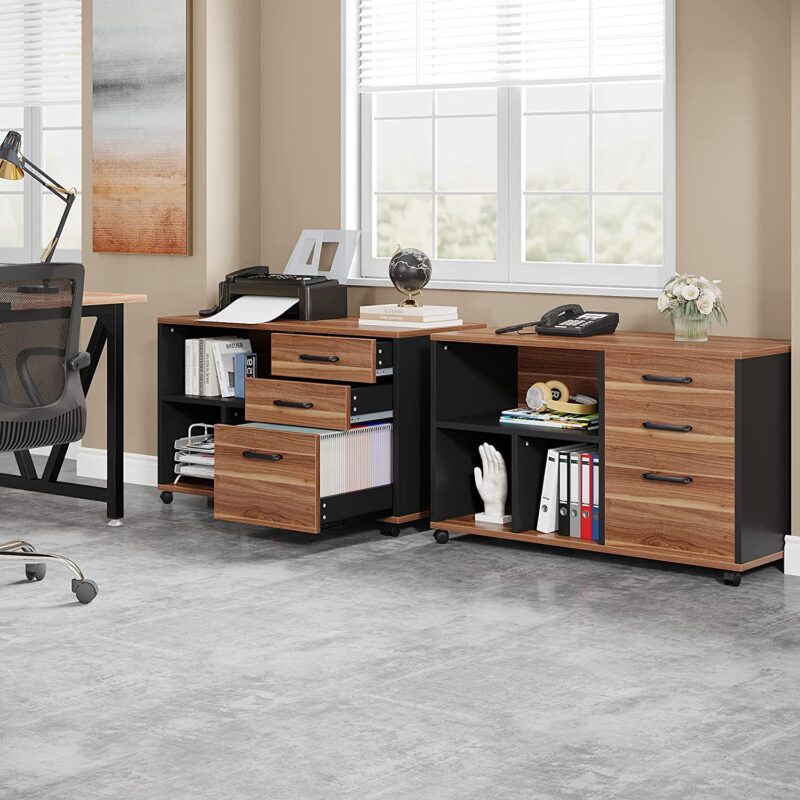 File Cabinet, 3-Drawer Filing Cabinet with Lock Wheels for A4/Letter Size - Image 4