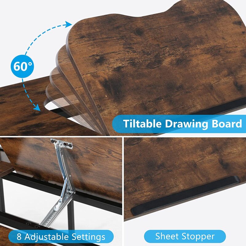 U-Shaped Desk with Bookshelf and Tiltable Drawing Board - Image 6