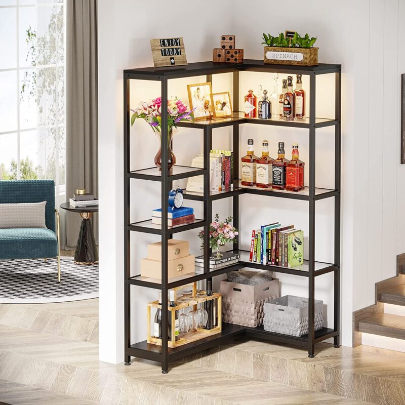 Corner Bookshelf, 70 Inch Bookcase with Led Light & Acrylic Glass - Image 5