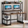 Computer Desk, 55" Hutch Desk Writing Table with Monitor Stand