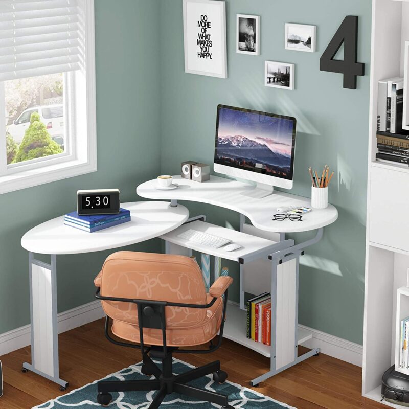 Rotating Desk, Modern L-Shaped Computer Desk, Corner Study Desk - Image 8