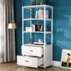 Bookshelf, 4 Tier Etagere Display Bookcase with 2 Drawers - Image 8