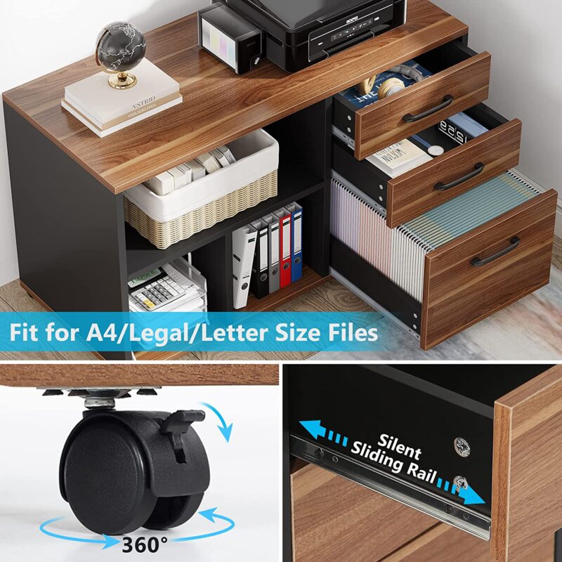 L-Shaped Desk, 70.8" Executive Desk with 35.4" File Cabinet - Image 6