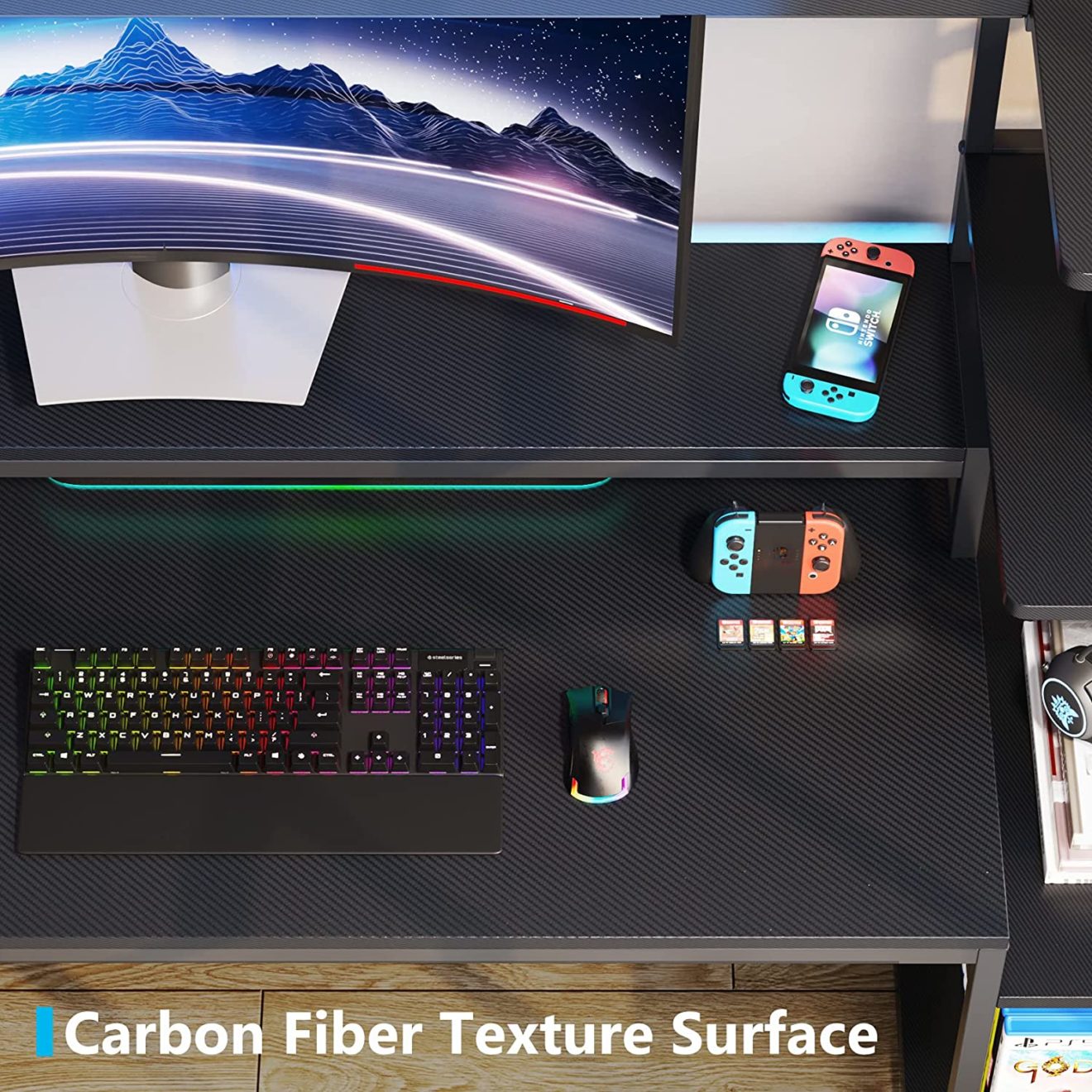 Gaming Desk, 70 inch Computer Desk with Hutch and Monitor Stand