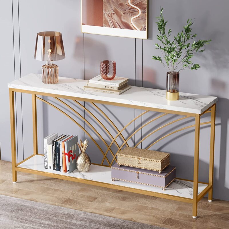 Console Table, 70.9" Faux Marble Entryway Table with 2 Tier Storage Shelf - Image 4
