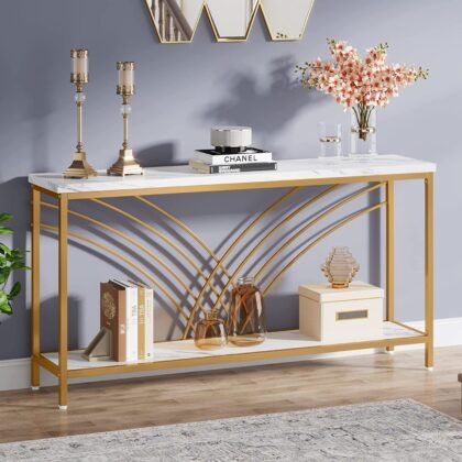 Console Table, 70.9" Faux Marble Entryway Table with 2 Tier Storage Shelf