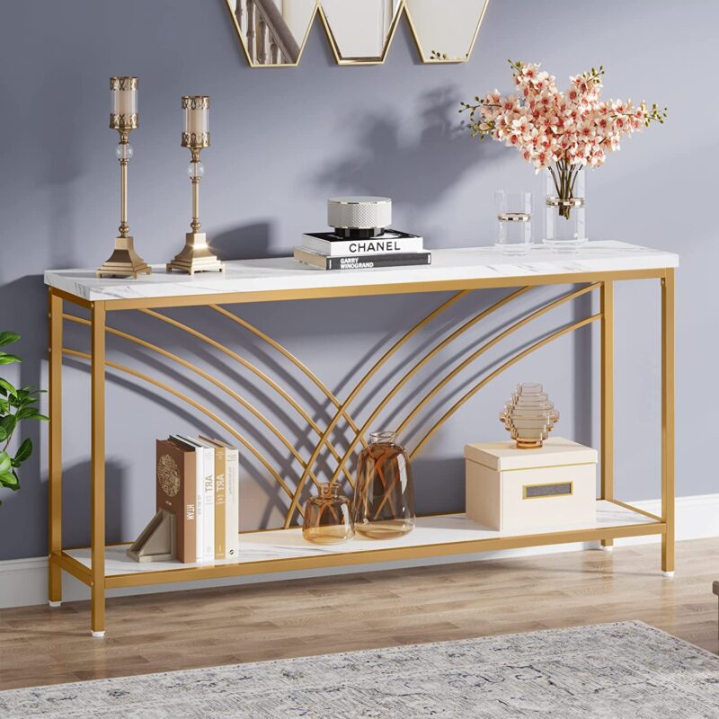 Console Table, 70.9" Faux Marble Entryway Table with 2 Tier Storage Shelf