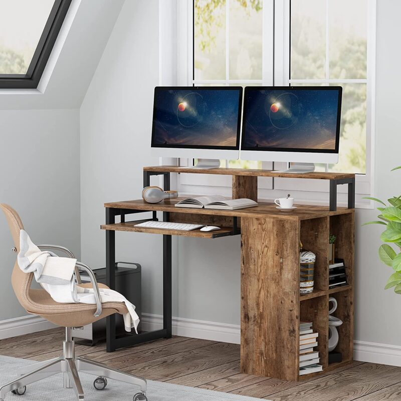 Computer Desk, Writing Desk with Push-Pull Keyboard Tray - Image 3