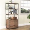 Bookshelf, 4 Tier Etagere Display Bookcase with 2 Drawers - Image 2