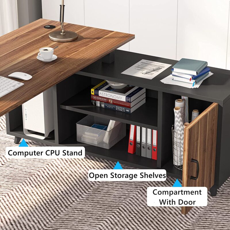 L-Shaped Desk, 78.74 Inch Executive Office Desk with File Cabinet - Image 5