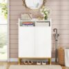 Shoe Cabinet, Freestanding Shoe Organizer with Open Shelves & Hooks - Image 2