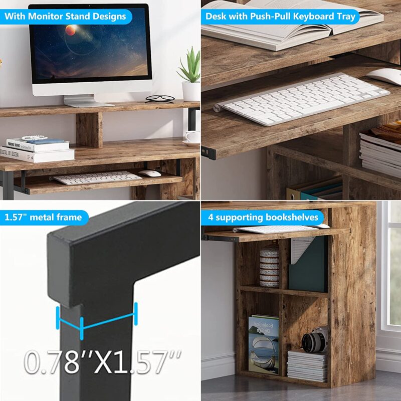 Computer Desk, Writing Desk with Push-Pull Keyboard Tray - Image 4