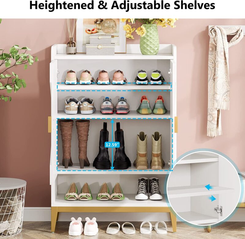 Shoe Cabinet, 25 Pair Shoe Rack Organizer with Adjustable Shelves & Doors - Image 5